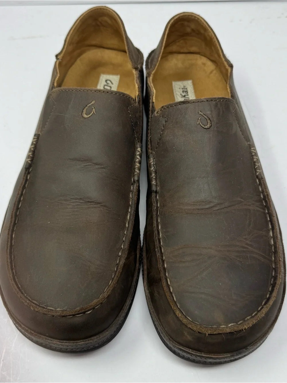 OluKai Moloa Brown Leather Slip On Loafers  Mens Size 13 Casual Shoes